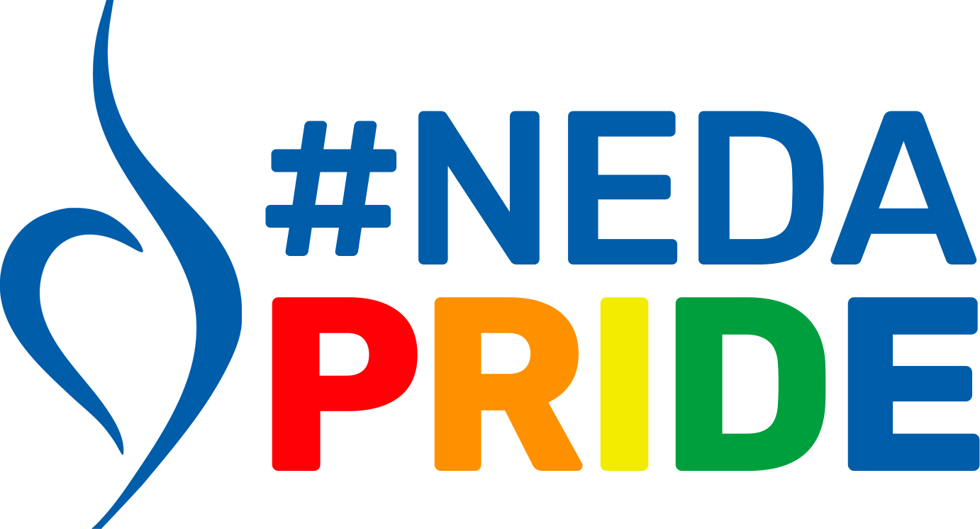 #NEDA Pride logo with rainbow letters and blue swoosh